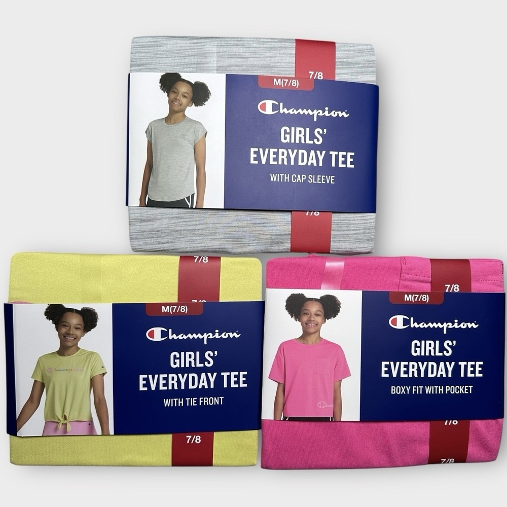 Champion T-shirts Girls Youth Medium (7/8) Gray Yellow Pink Bundle Of 3 Shirts